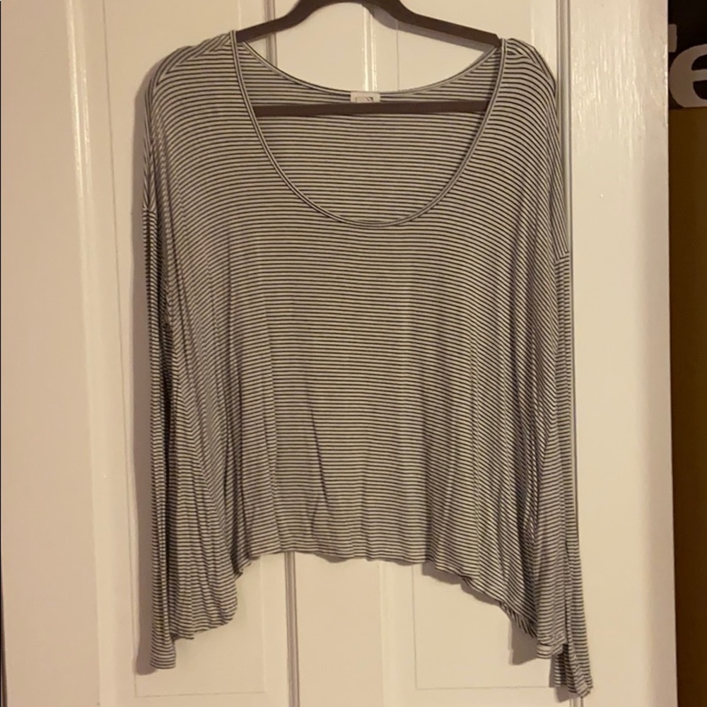 wide neck white and black striped long sleeve